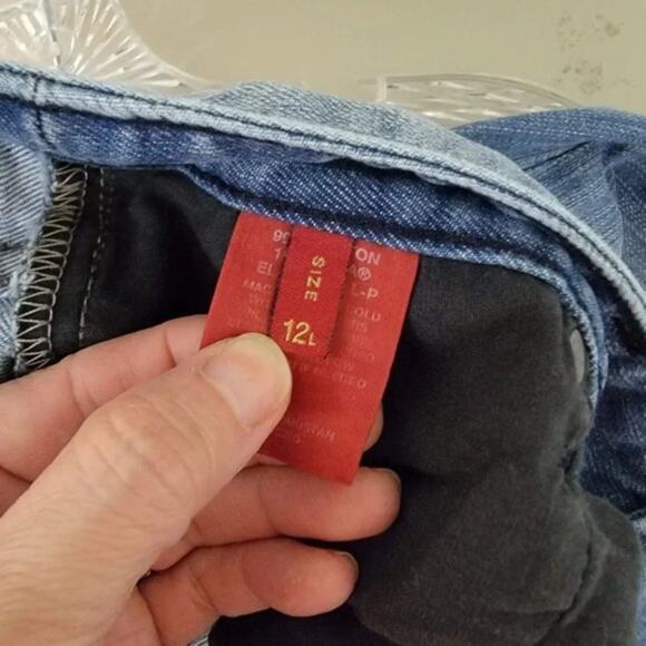 Express Jeans Stella Fit &‎ Flare Distressed Blue Jeans Womans Size 12L - Picture 13 of 15